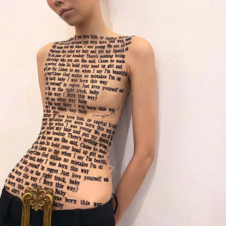 Letter to Gaga romantic Round Collar Sleeveless Boorn this way Tank Mesh Article Print
