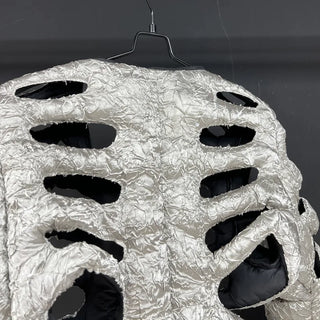 Padded Skeleton Jackets Round Collar Hollow Out Design Solid Color Loose Cotton Coat