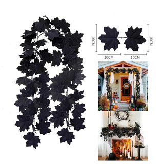 Halloween Black Maple Leaf Garland Autumn Artificial Plant Wall Hanging Thanksgiving Halloween Leaves Home Garden Decoration