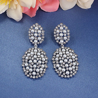 Pearl diamond drop Gold and silver Earrings Faux Pearl Crystal Statement Earrings Party Jewelry