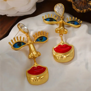 Third Eye Freshwater Pearl Tassel fashion cocktail Ring earrings face jewelry Halloween witch eye