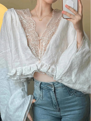 Lace V Chemise Femme Blouse