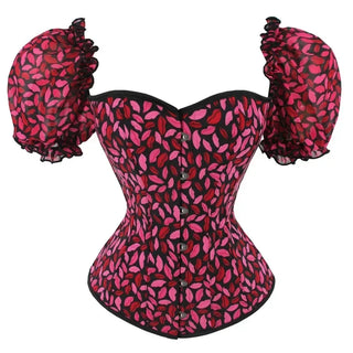 Corset Bustier Top Women Plus Size Flowers Up Trim With Sleeves One Shoulder Satin Corsets Overbust Costumes Victorian