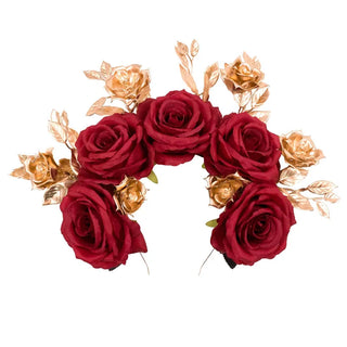 Handmade Dark Red Rose Halloween Day Of The Dead Festival Flower Crown Floral Headpiece