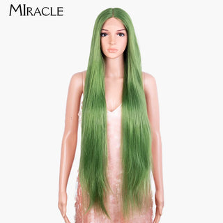 MIRACLE Synthetic Straight Lace Wig for Women Blonde Cosplay Wig Soft Long 38Inch Fiber Hair Lace Front WIg Heat Resistant