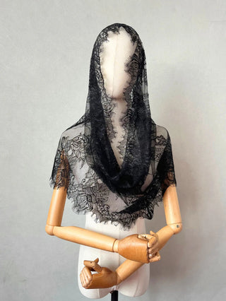 Lace Mantilla Church Veil Latin Mass Muslin Head Covering Black Spanish Christian Veils For Wedding Bride Chapel Catholic Veil