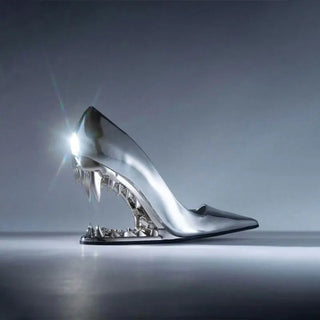 New Pointed Shallow Mouth Metal Fabric Tiger Teeth Slope Heels