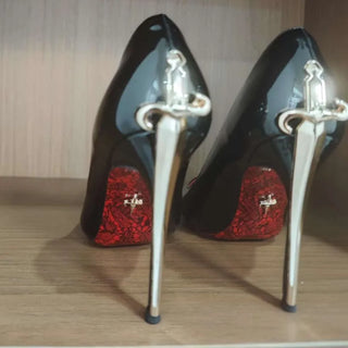 Metal Dagger Stiletto Pointed Leather Heel