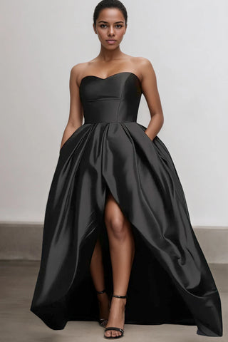 Elegant Evening Dress Plus Size Off the Shoulder Satin Irregular Hem Strapless Sexy Party Club Cocktail Wedding Guest Maxi Dress