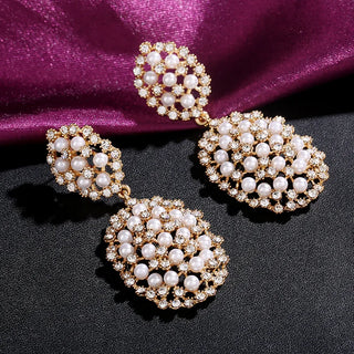 Pearl diamond drop Gold and silver Earrings Faux Pearl Crystal Statement Earrings Party Jewelry