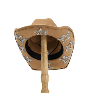 Women Men Cowgirl Hat Wide Brim Rhinestone Star Western Hats for Wedding Carnival Rave Party Travel Costume Accessories