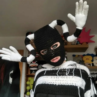 Handwoven Cosplay Party Hat Knit Balaclava Cap Halloween Mask Hat Headwear