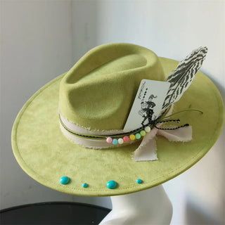Retro Suede Fedora Hat Feather Accessories Fedora jazz Cap Panama Fashion Party Hats Autumn 2024