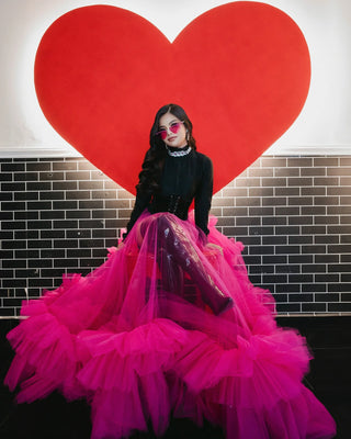 Gothic Hot Pink Sheer Tulle Tutu Gown Custom