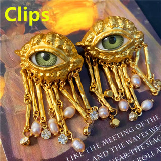 Third Eye Freshwater Pearl Tassel fashion cocktail Ring earrings face jewelry Halloween witch eye