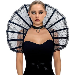 Medieval Retro Gothic Lace Boned Stand Collar Capes Women Halloween Witch Party Cosplay Costume Accessories Props