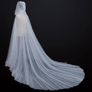 Halloween Costume for Women Hood Tulle Cape Cloak Black White Red Wedding Bridals Floor Length Soft Mesh Christmas Cloaks