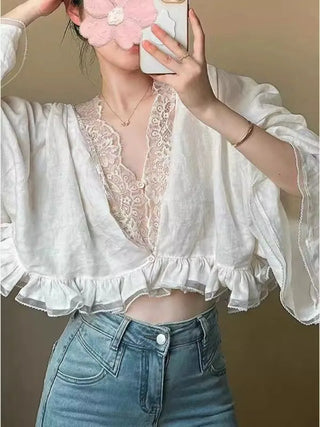 Lace V Chemise Femme Blouse