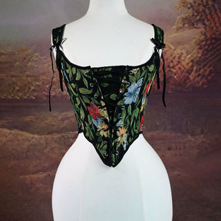 Corset Bustier Ovberbust Floral Beige Print Bodice Lace Up Front Boned Costume Shaping Tops Slimm Waist Tummy Contr