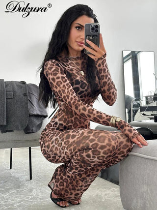 Elegant Maxi Dress Printed Leopard Long Sleeve Dresses Women Clothes Circus Party Club Streetwear Holiday