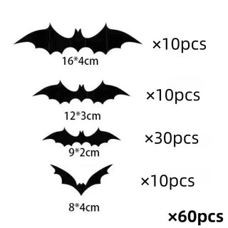 60PCS Halloween Black Bat Sticker 3D Bat Halloween Decoration Scene Layout Wall Stickers Party Scene Decoration Wall Stickers