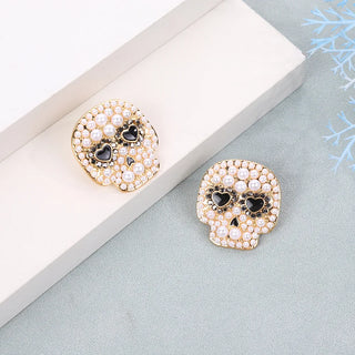 Pearl Skeleton Heart Eye Skull Stud Earrings Halloween