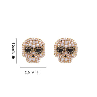 Pearl Skeleton Heart Eye Skull Stud Earrings Halloween