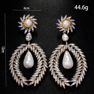 Drop Exaggerate Pearl Dangle Earrings Large Jewelry Statement Heavy Crystal Earrings Prom Catwalk Party
