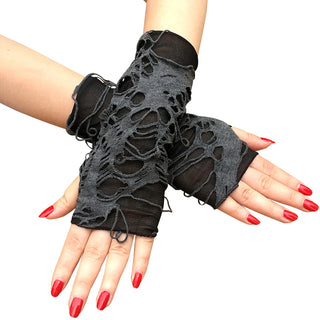 Gloves Mummy zombie Gothic Fingerless Gloves Halloween Black grey white Ripped Holes Decor Cosplay Gloves For Adults