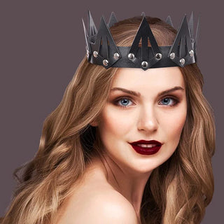 Leather Crown Unisex King Queen Black Gothic Crown Halloween Masquerade Cosplay Wedding Birthday Party Costume Accessories Props