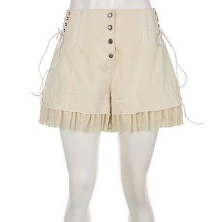 Vintage Ruffle Creme Romantic Button lace up short