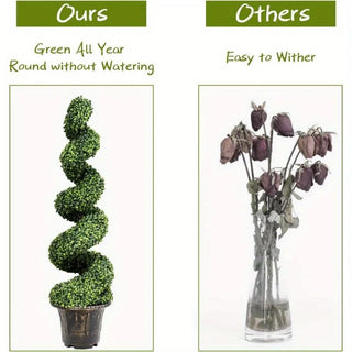 4 FT Spiral Boxwood Topiary Tree Artificial Boxwood Spiral Tree with Realistic Leaves and Cement Pot Fake Greenery Tree