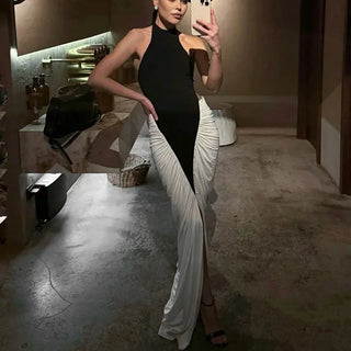 Elegant Halter Evening Sleeveless Long Dress Vintage High Waisted Luxury Summer Dress