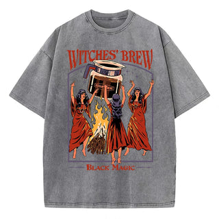Witches Brew Coffee Black Magic Washed Retro Snow T Shirt Summer Clothes Casual Tee Clothes T-Shirt Cotton Breathable Tops