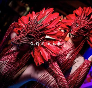 Red Dragon Mask Headdress Performance Clothing Nightclub Red Exaggerated Headwear Performance Clothing