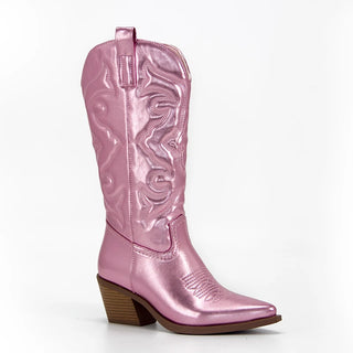 Silver Metallic Cowboy Boots For Women Pointed Toe Wide Calf Western Boots Zip Embroidered Stacked Heel Wedding Spring Shoes