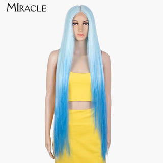 MIRACLE Synthetic Straight Lace Wig for Women Blonde Cosplay Wig Soft Long 38Inch Fiber Hair Lace Front WIg Heat Resistant