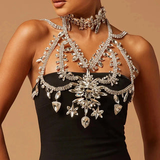 Exaggerated Crystal Bra Vest Dress Chest Accessories Festival Clothing Rhinestone Body Chain Top Party Jewelry Gift