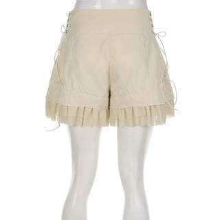 Vintage Ruffle Creme Romantic Button lace up short