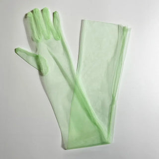 Sheer Ultra Tulle Gloves Mesh Full Finger Elbow Long Gloves Vintage Sunscreen Gloves Wedding Bride Dress Mittens