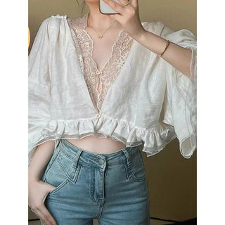 Lace V Chemise Femme Blouse