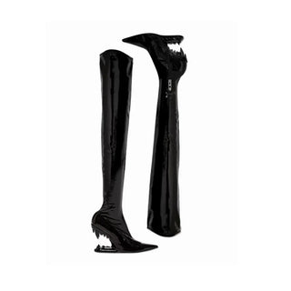 New Shaped Heel Tiger Teeth Over Knee Long Boots Pointed Super Fiber High Heel Boots Women's Shoes Long Boots Zapatos De Mujer