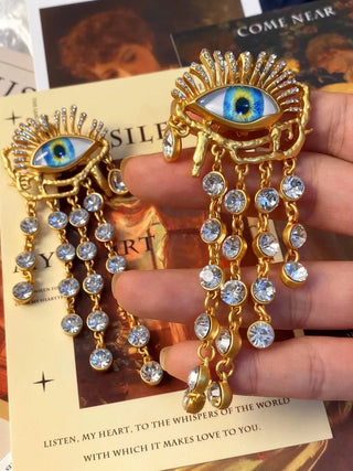 Third Eye Freshwater Pearl Tassel fashion cocktail Ring earrings face jewelry Halloween witch eye