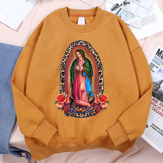 Señora De Guadalupe Sweatshirts Loose Hoodie Cartoon Fleece Hoody Clothing Casual O-Neck Hoodie Pullover