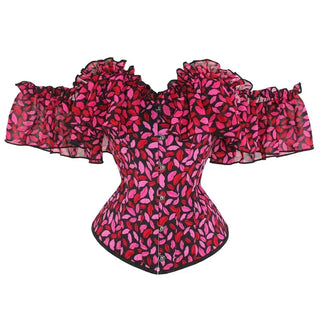 Corset Bustier Top Women Plus Size Flowers Up Trim With Sleeves One Shoulder Satin Corsets Overbust Costumes Victorian
