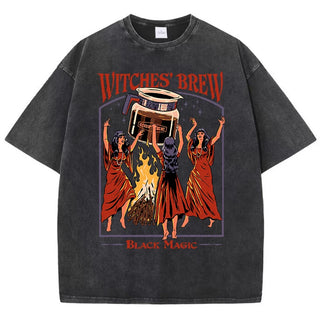 Witches Brew Coffee Black Magic Washed Retro Snow T Shirt Summer Clothes Casual Tee Clothes T-Shirt Cotton Breathable Tops