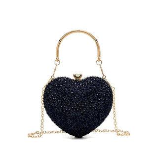 Luxury Diamond Inlay Heart Shape Crystal Clutch Purse Stones Evening Wedding Party Shoulder Bag Handle Rhinestone Mini Handbags
