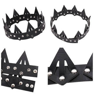 Leather Crown Unisex King Queen Black Gothic Crown Halloween Masquerade Cosplay Wedding Birthday Party Costume Accessories Props