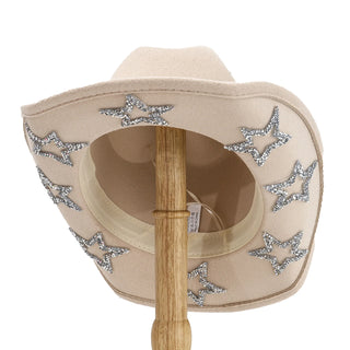 Women Men Cowgirl Hat Wide Brim Rhinestone Star Western Hats for Wedding Carnival Rave Party Travel Costume Accessories
