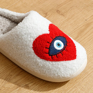 Halloween Slippers winter Warm Houseshoes Evil Eye Style Fuzzy Comfy Heart Flat Sole Funny Flip Flops Women Shoes